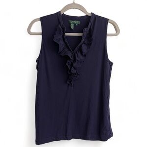 Lauren Ralph Lauren eyelet ruffle henley tank top